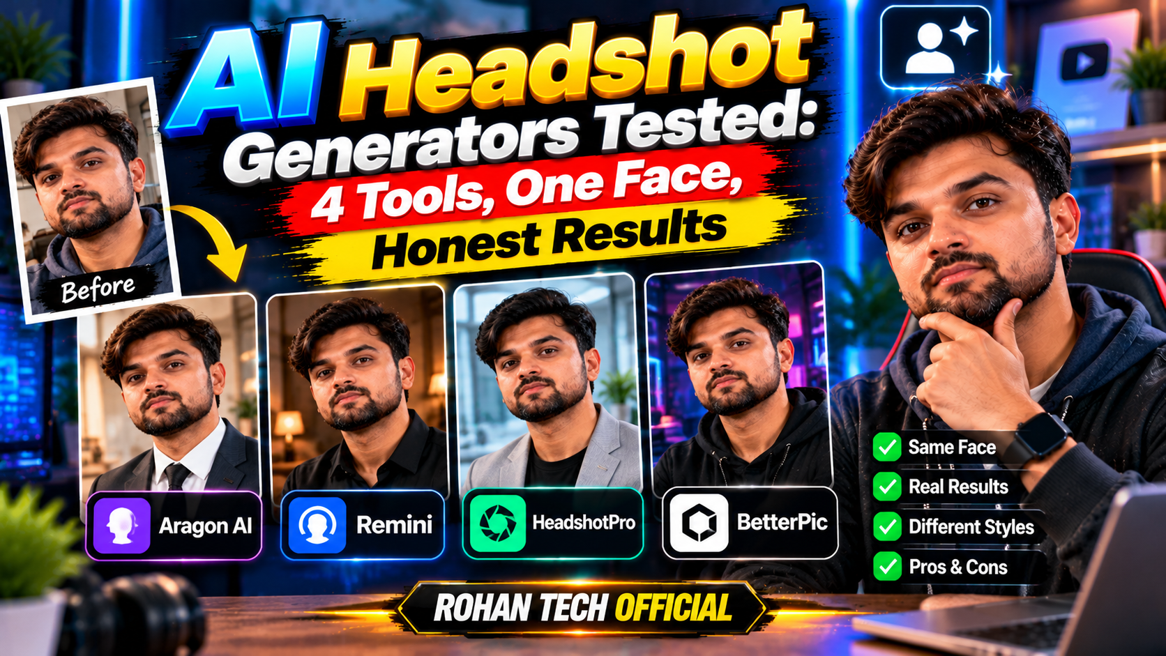 AI Headshot Generators Tested: 4 Tools, One Face, Honest Results