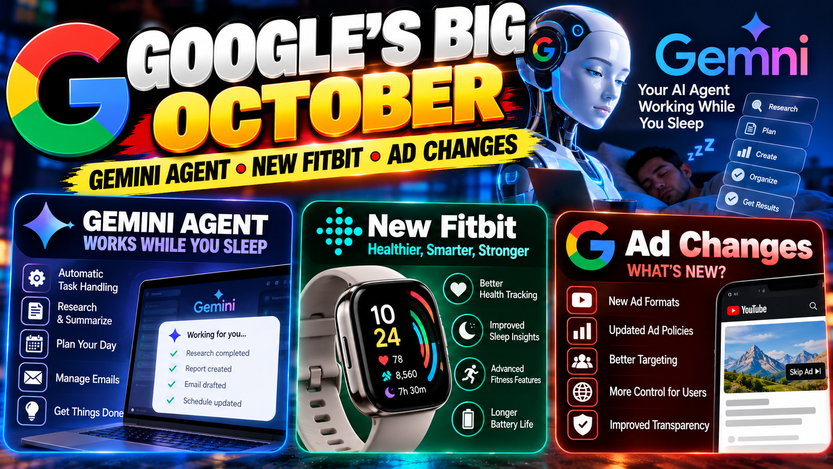 Google’s Big October: A Gemini Agent That Works While You Sleep, a New Fitbit, and Ad Changes